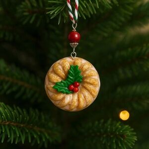 Christmas Bundt Cake Ornament – Handmade Clay Mini Bundt Cake with Holly & Icing